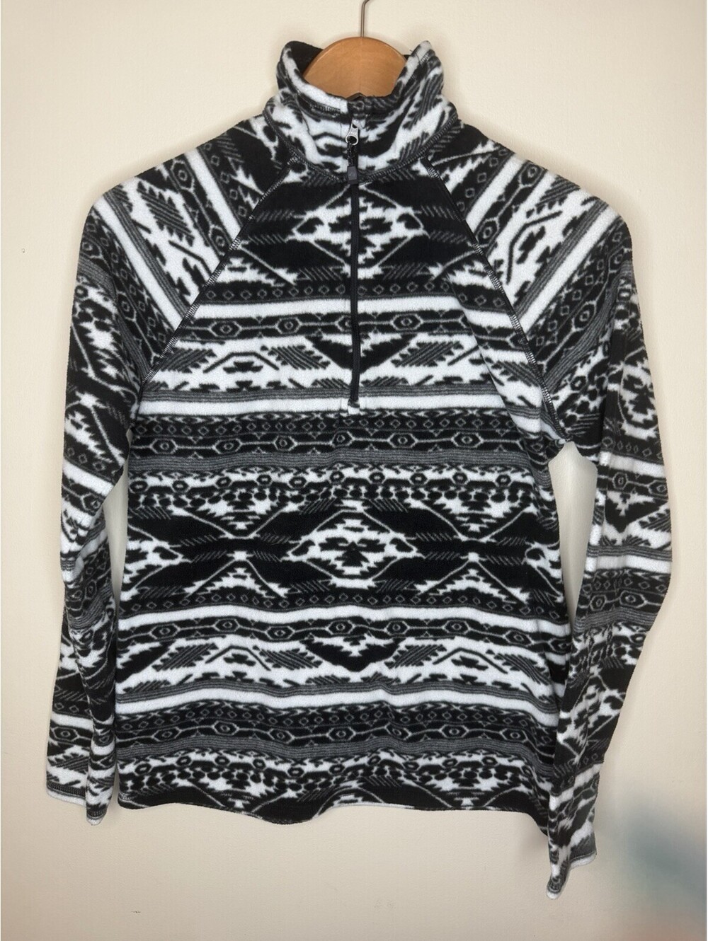 Eddie Bauer Sweater Womens Small Black White Fleece Pullover 3/4 Zipper - Picture 2 of 9